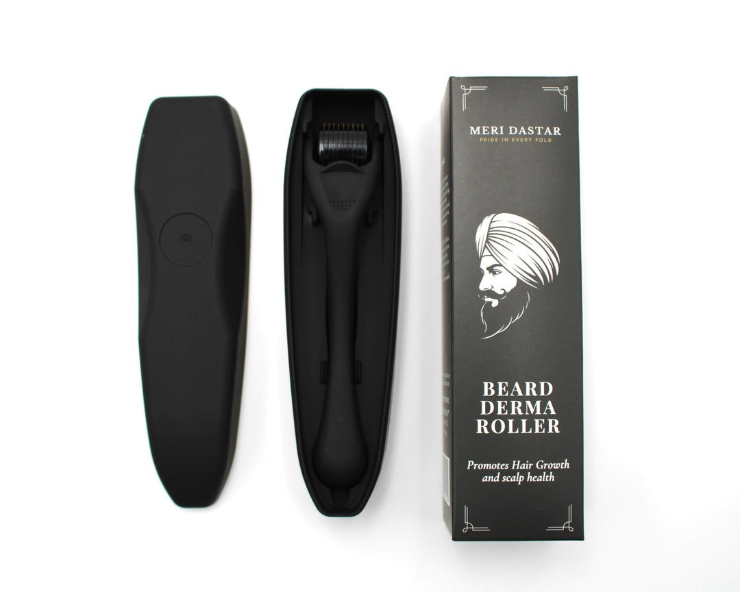 Black beard derma roller with packaging on a white background Meri Dastar