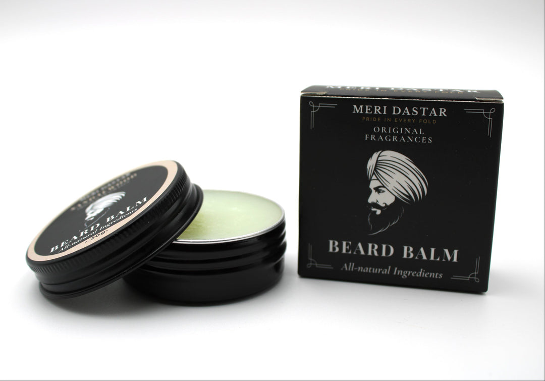Beard balm with packaging on a white background