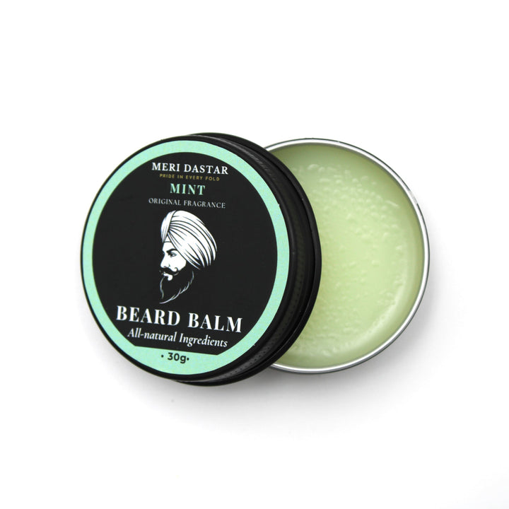 Beard balm container with lid on a white background