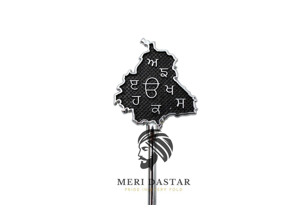 Metallic map of Punjab with text on a white background