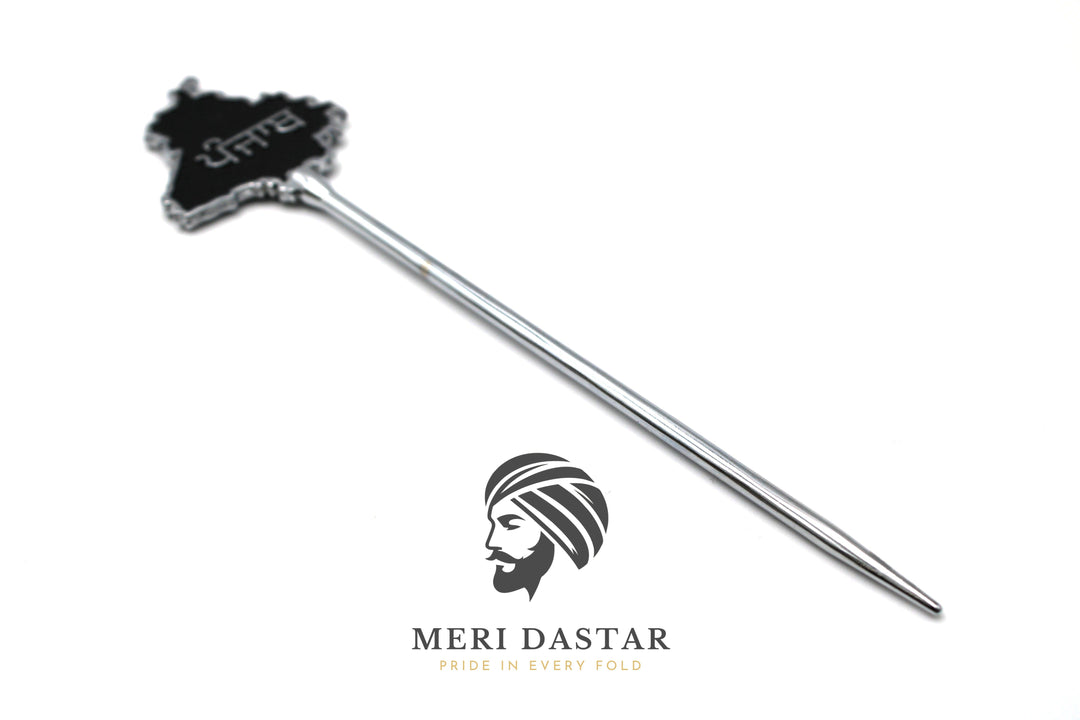 Metallic map of Punjab with text on a white background