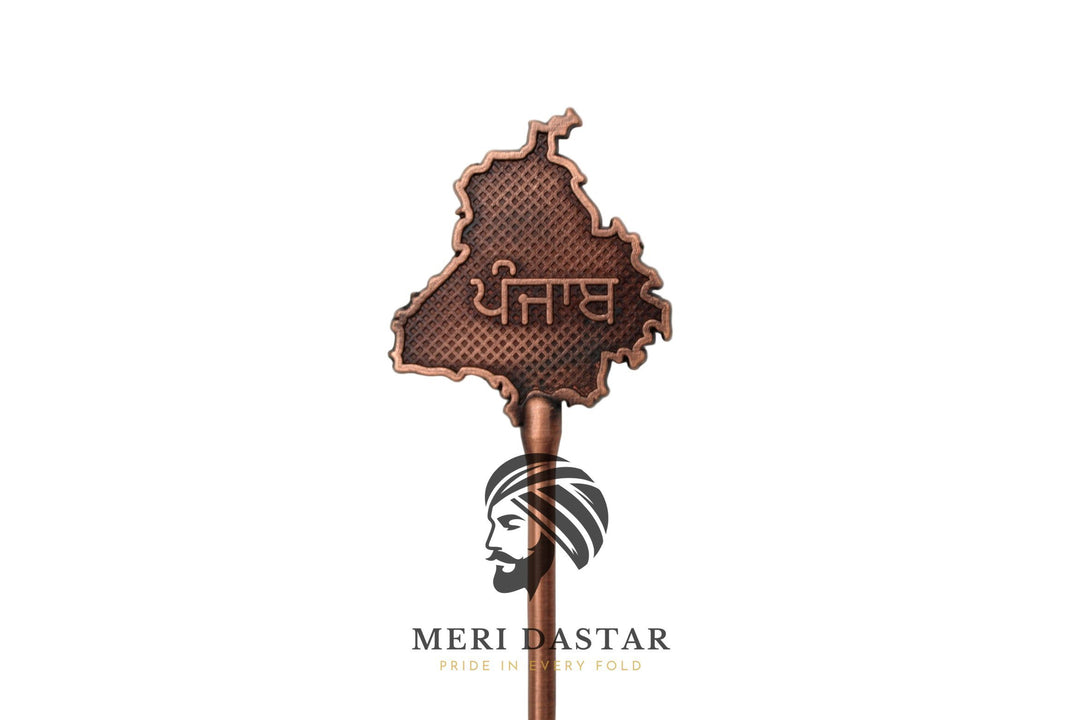 Bronze map of Punjab with text on a white background