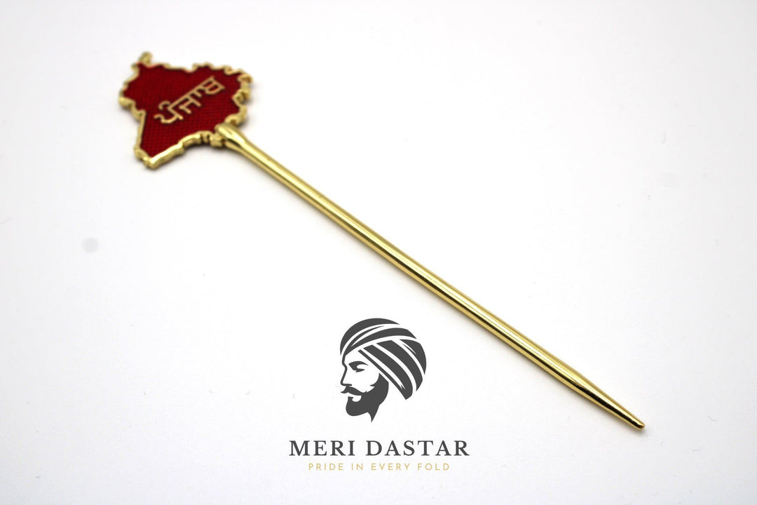Golden Metallic map of Punjab on a baaz, baaj or salai with text on a white background