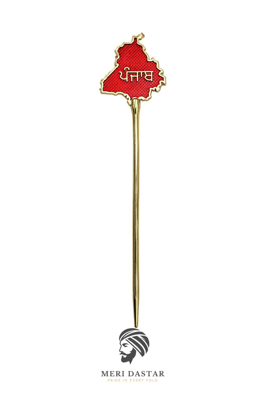 Golden Metallic map of Punjab on a baaz, baaj or salai with text on a white background