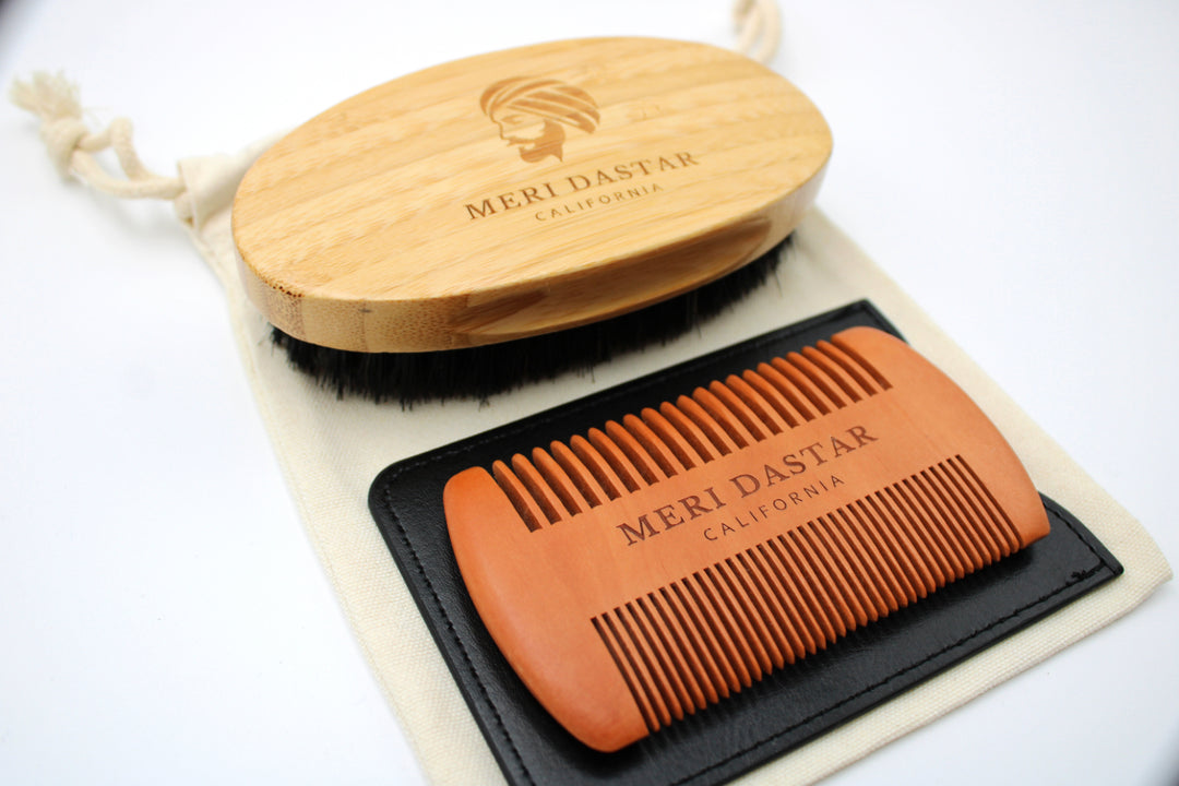 Pearwood Comb & Bamboo Beard Brush Set